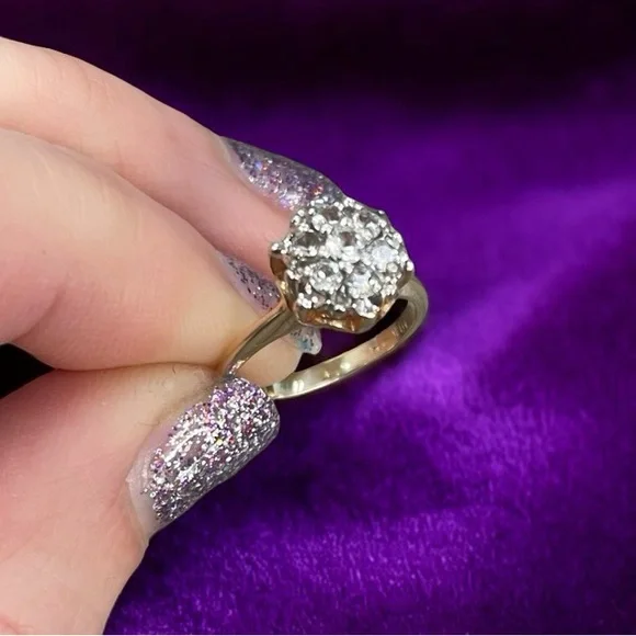 Antique 10k Gold Topaz Cluster Ring Size 4.5 - Picture 5 of 11